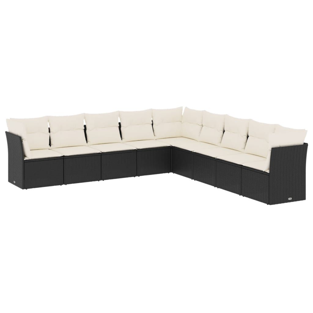 Set mobilier de grădină cu perne, 9 piese, negru, poliratan GartenMobel Dekor