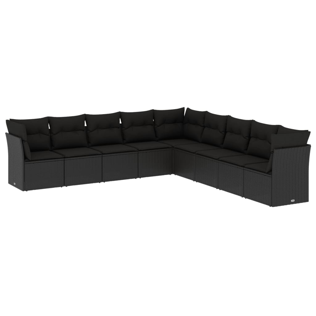 Set mobilier de grădină cu perne, 9 piese, negru, poliratan GartenMobel Dekor