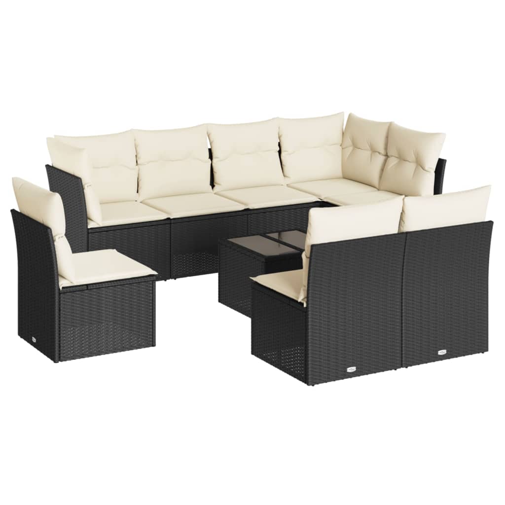 Set mobilier de grădină cu perne, 9 piese, negru, poliratan GartenMobel Dekor