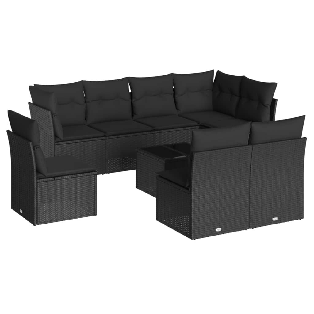 Set mobilier de grădină cu perne, 9 piese, negru, poliratan GartenMobel Dekor