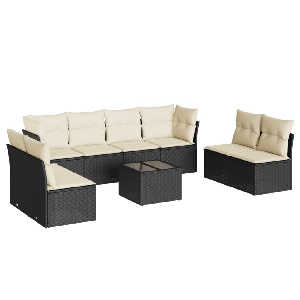 Set mobilier de grădină cu perne, 9 piese, negru, poliratan GartenMobel Dekor