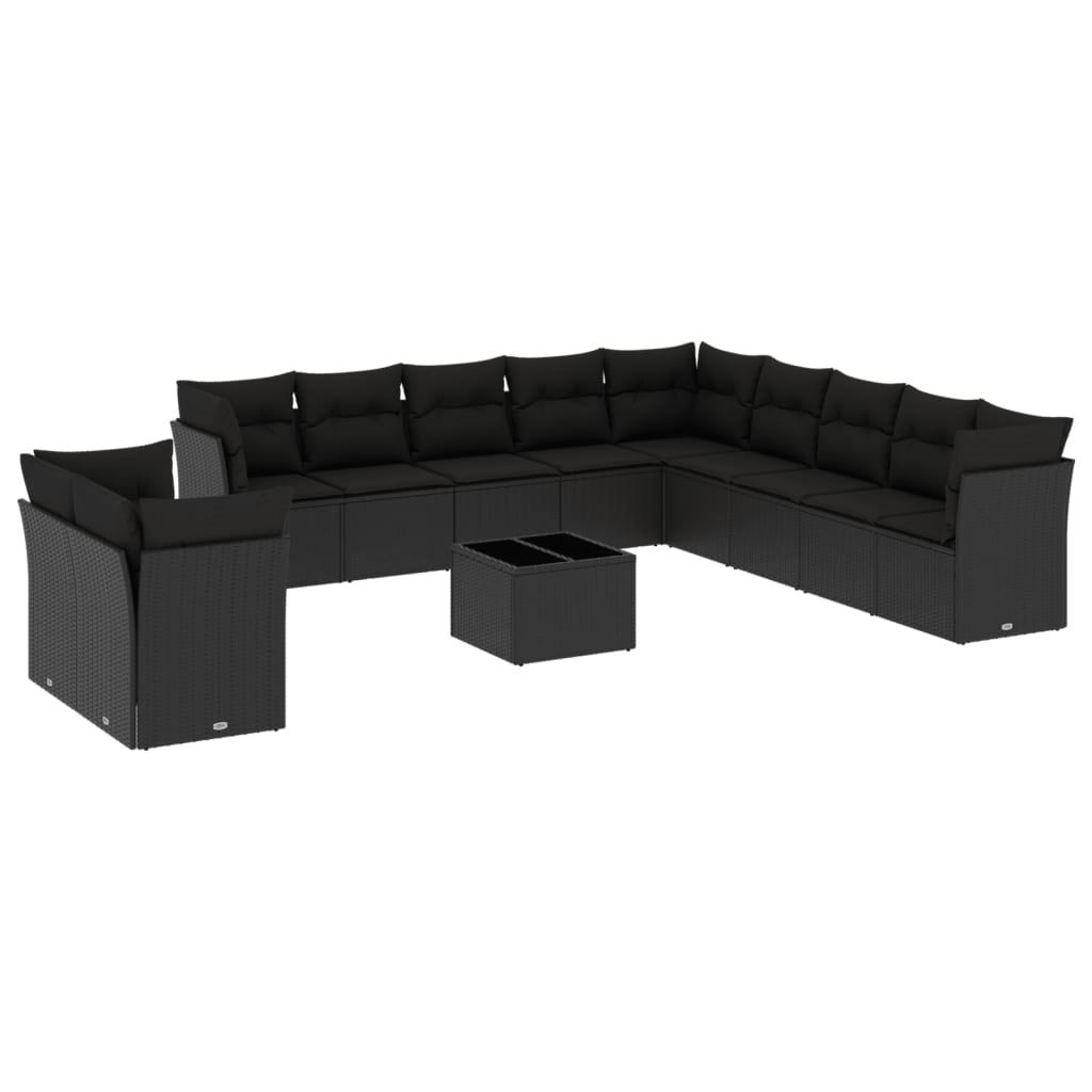 Set canapele de grădină, 12 piese, cu perne, negru, poliratan GartenMobel Dekor