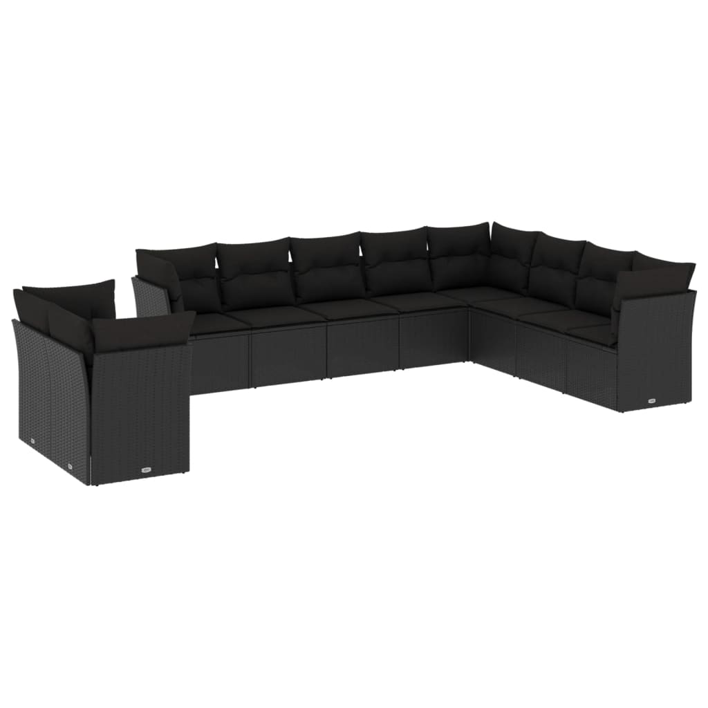 Set canapele de grădină cu perne, 10 piese, negru, poliratan GartenMobel Dekor