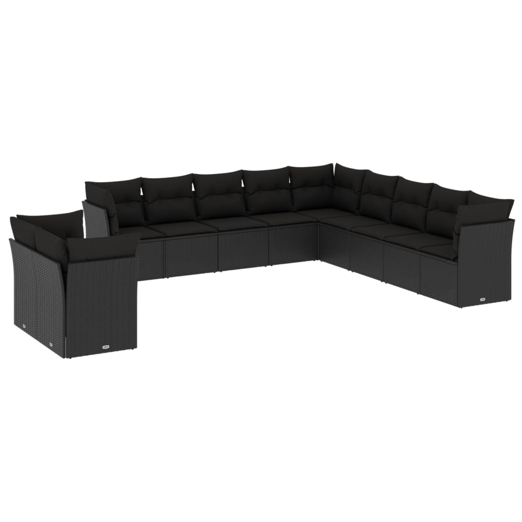 Set canapele de grădină cu perne, 11 piese, negru, poliratan GartenMobel Dekor