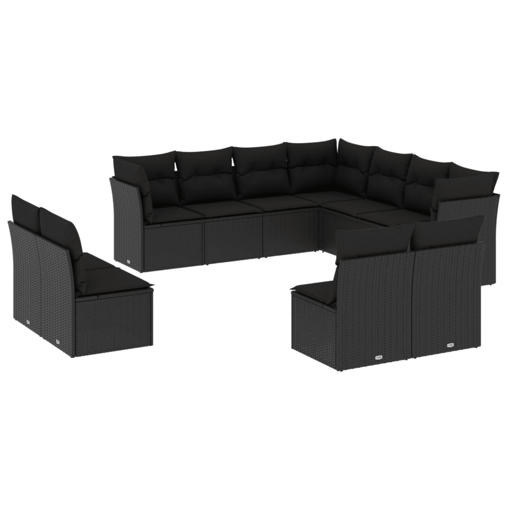 Set canapele de grădină cu perne, 11 piese, negru, poliratan GartenMobel Dekor