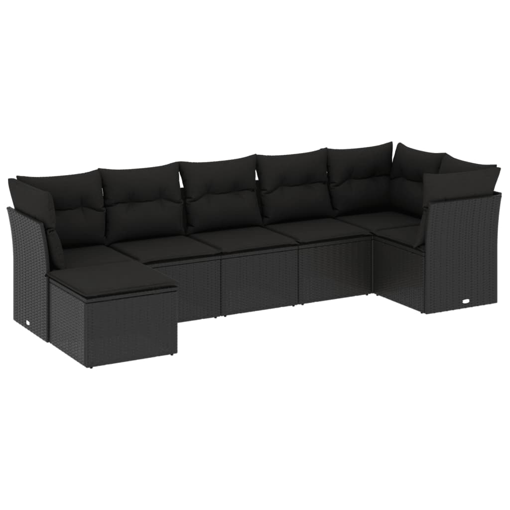 Set canapele de grădină cu perne, 7 piese, negru, poliratan GartenMobel Dekor