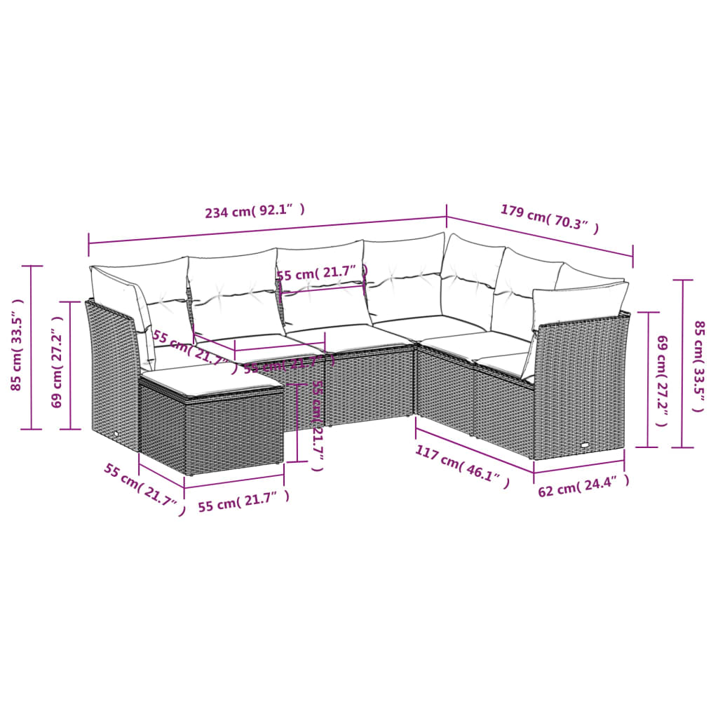Set canapele de grădină cu perne, 7 piese, negru, poliratan GartenMobel Dekor