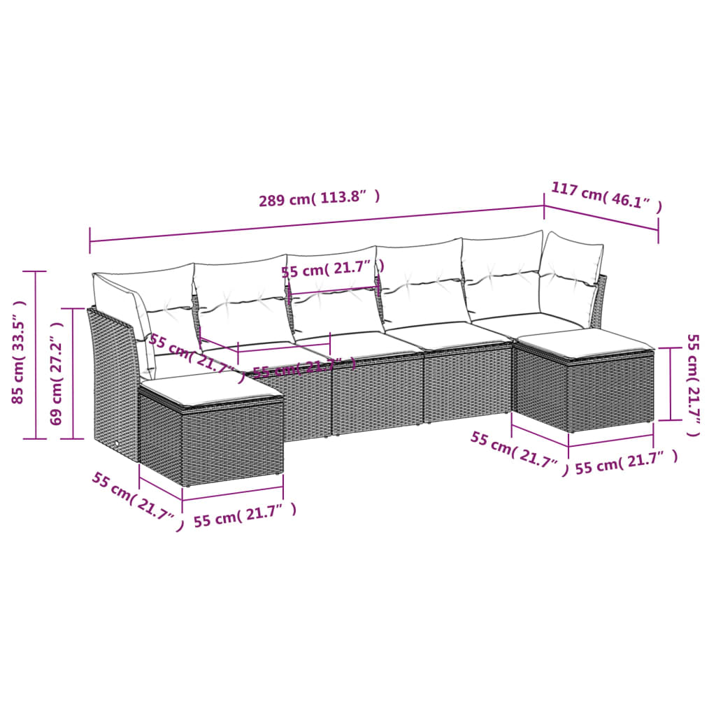 Set canapele de grădină cu perne, 7 piese, negru, poliratan GartenMobel Dekor