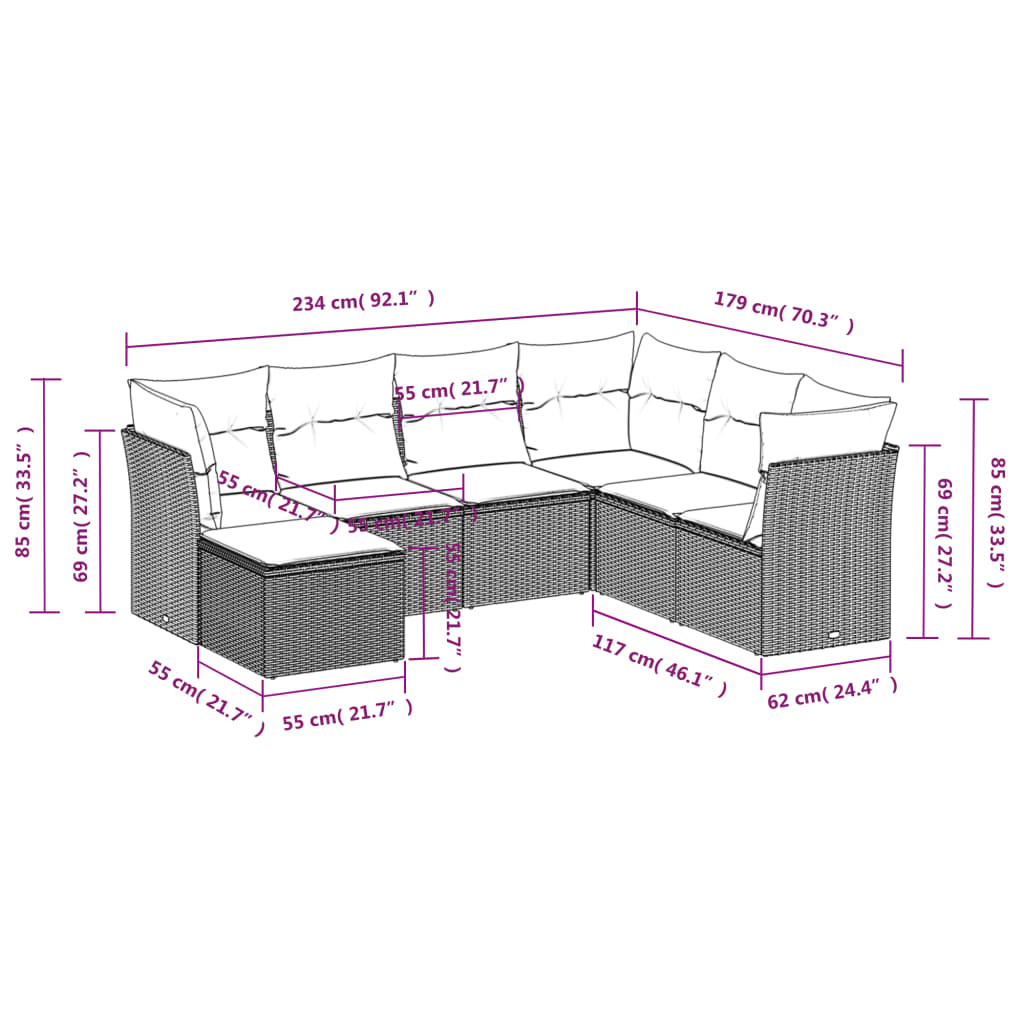 Set canapele de grădină cu perne, 7 piese, negru, poliratan GartenMobel Dekor