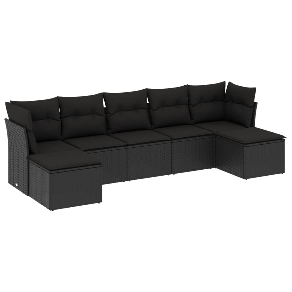 Set canapele de grădină cu perne, 7 piese, negru, poliratan GartenMobel Dekor