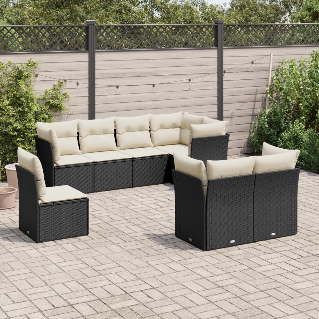 Set mobilier de grădină cu perne, 8 piese, negru, poliratan GartenMobel Dekor