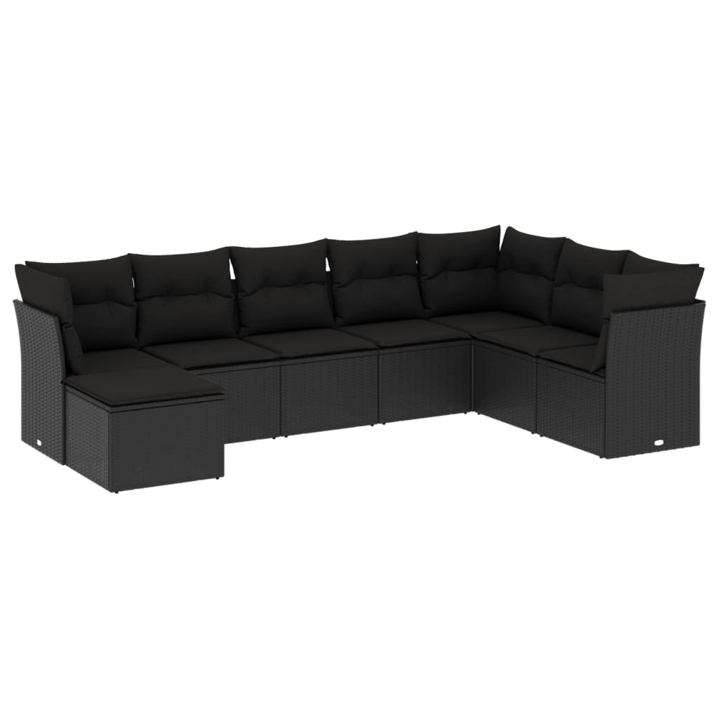 Set mobilier de grădină cu perne, 8 piese, negru, poliratan GartenMobel Dekor