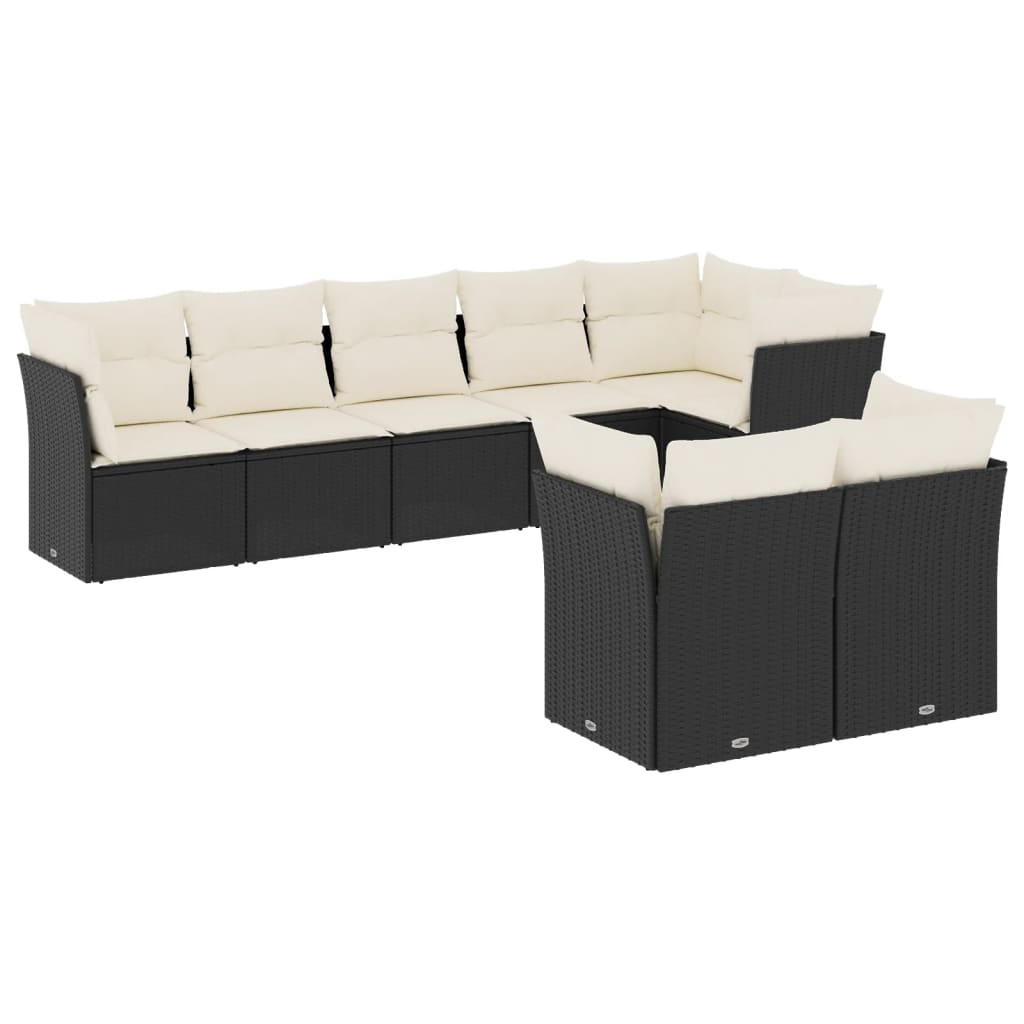 Set mobilier de grădină cu perne, 8 piese, negru, poliratan GartenMobel Dekor