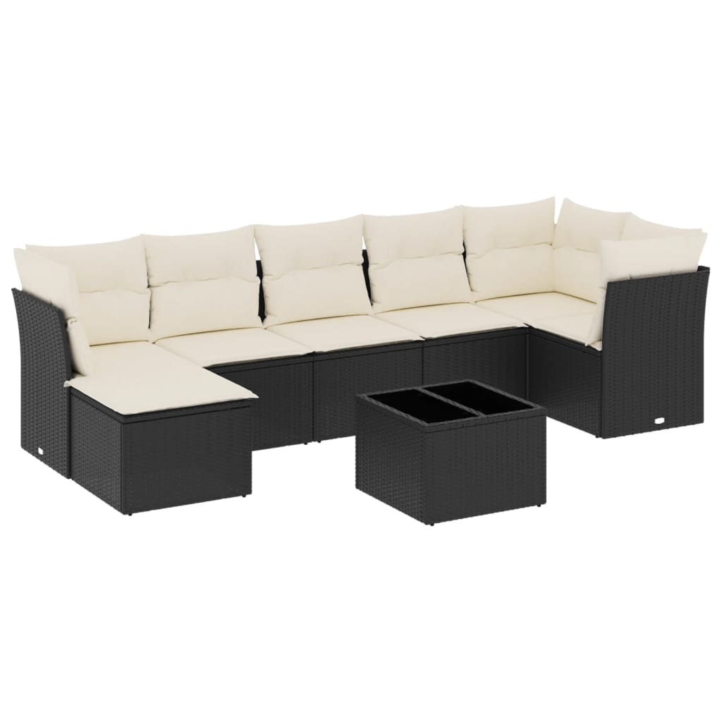 Set mobilier de grădină cu perne, 8 piese, negru, poliratan GartenMobel Dekor