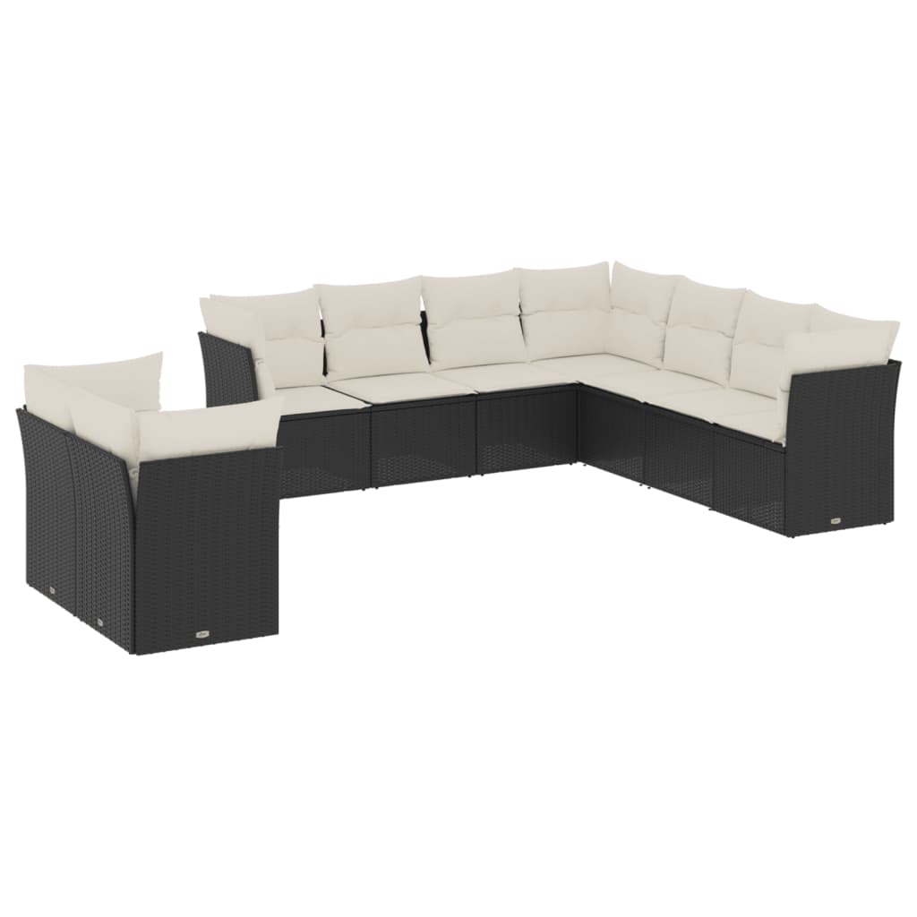 Set mobilier de grădină cu perne, 9 piese, negru, poliratan GartenMobel Dekor