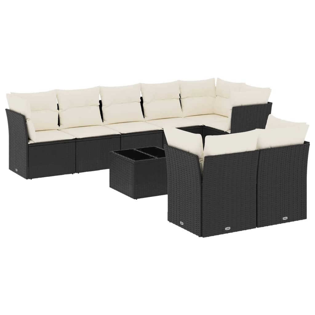 Set mobilier de grădină cu perne, 9 piese, negru, poliratan GartenMobel Dekor