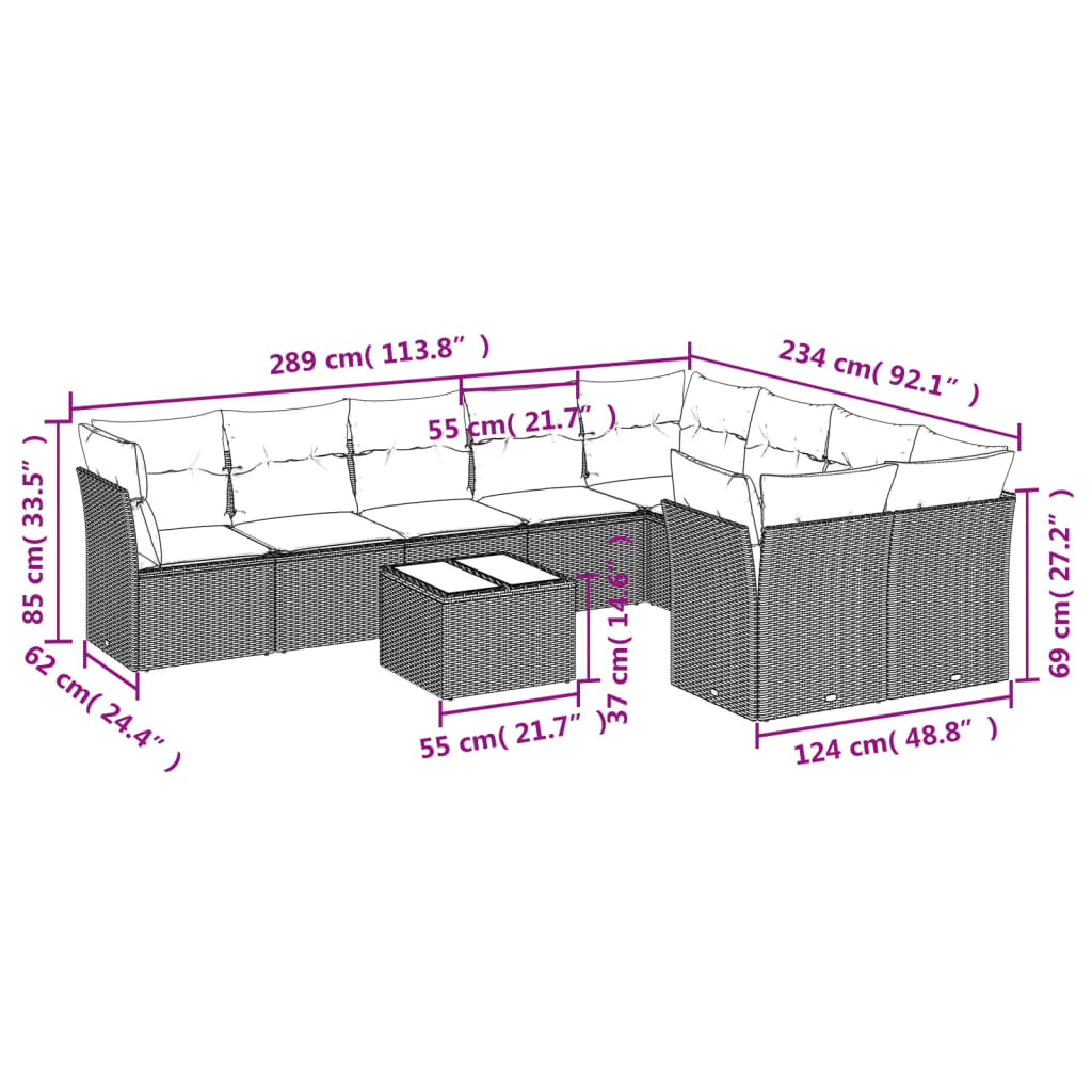 Set canapele de grădină cu perne, 10 piese, negru, poliratan GartenMobel Dekor