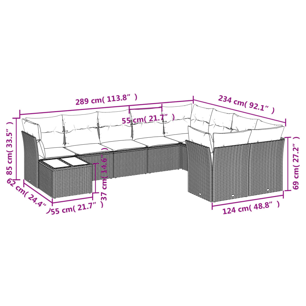 Set canapele de grădină cu perne, 10 piese, negru, poliratan GartenMobel Dekor