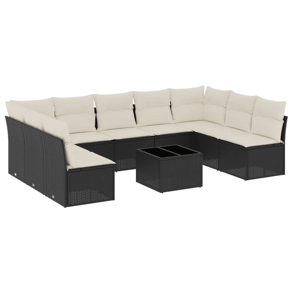 Set canapele de grădină cu perne, 10 piese, negru, poliratan GartenMobel Dekor