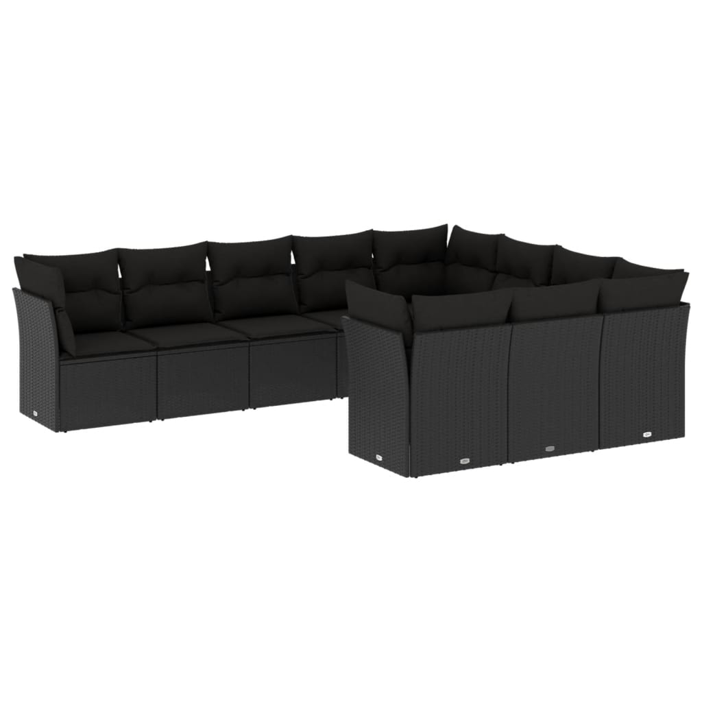 Set canapele de grădină cu perne, 10 piese, negru, poliratan GartenMobel Dekor