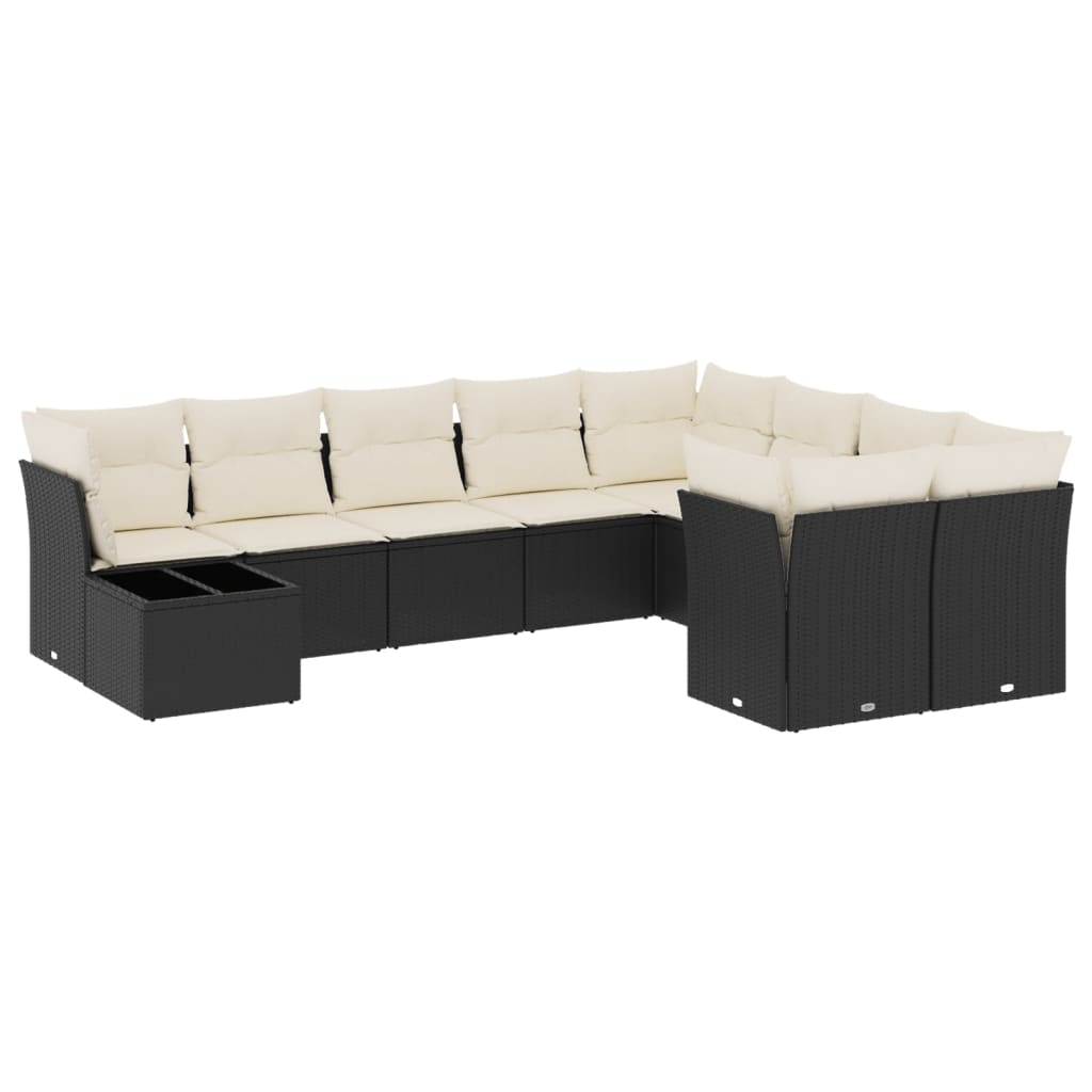 Set canapele de grădină cu perne, 10 piese, negru, poliratan GartenMobel Dekor