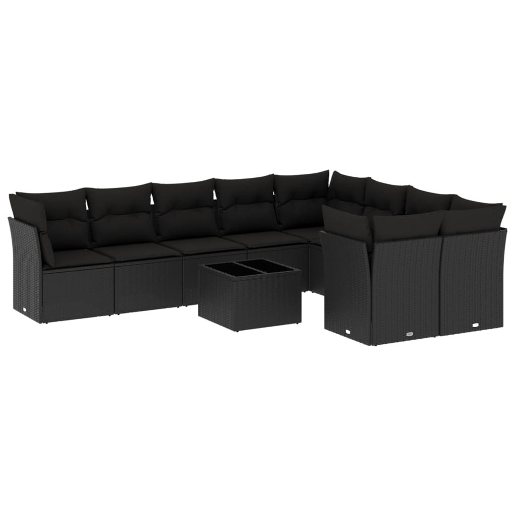 Set canapele de grădină cu perne, 10 piese, negru, poliratan GartenMobel Dekor