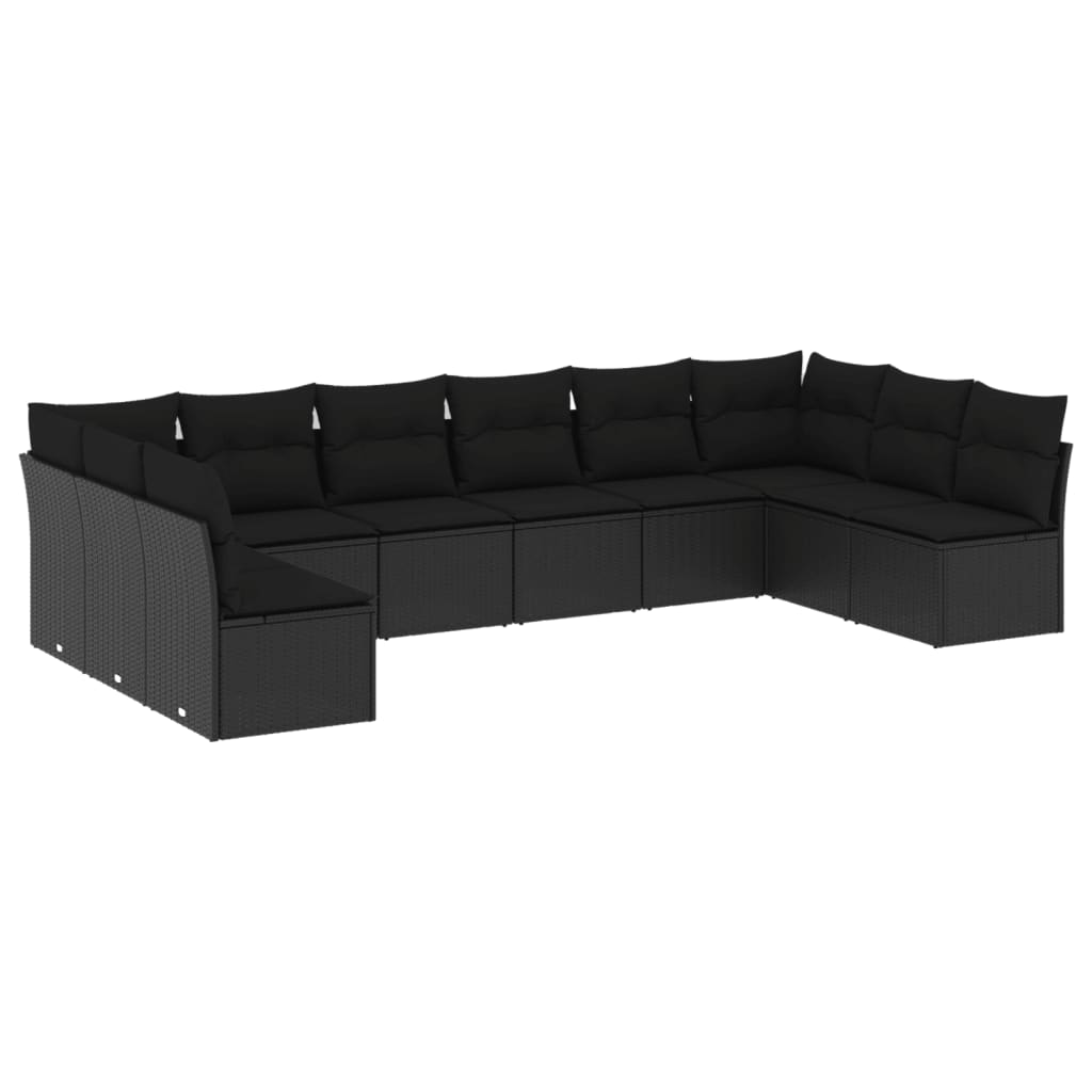 Set canapele de grădină cu perne, 10 piese, negru, poliratan GartenMobel Dekor