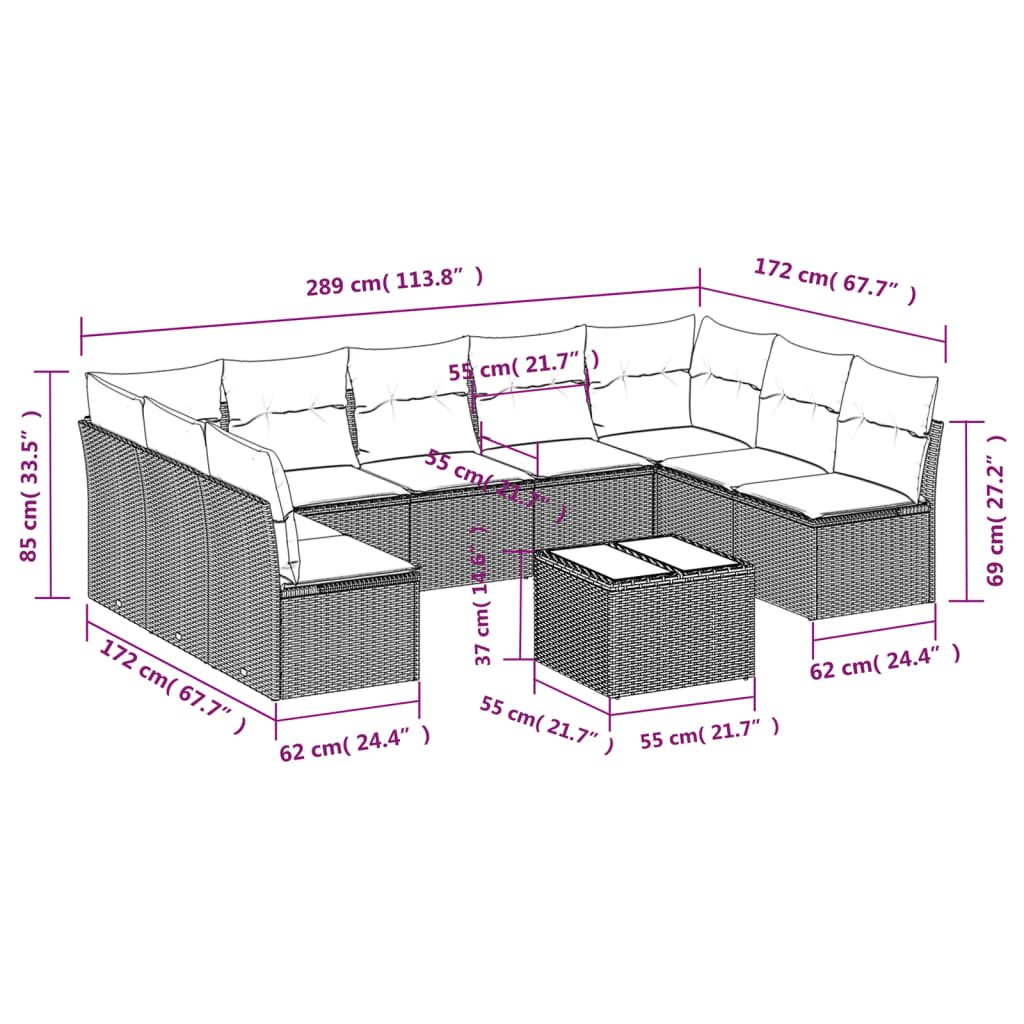Set canapele de grădină cu perne, 10 piese, negru, poliratan GartenMobel Dekor