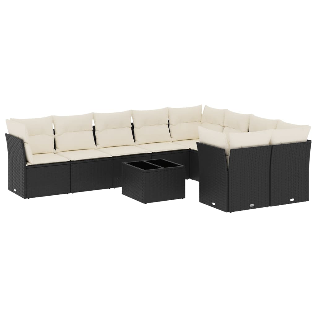 Set canapele de grădină cu perne, 10 piese, negru, poliratan GartenMobel Dekor
