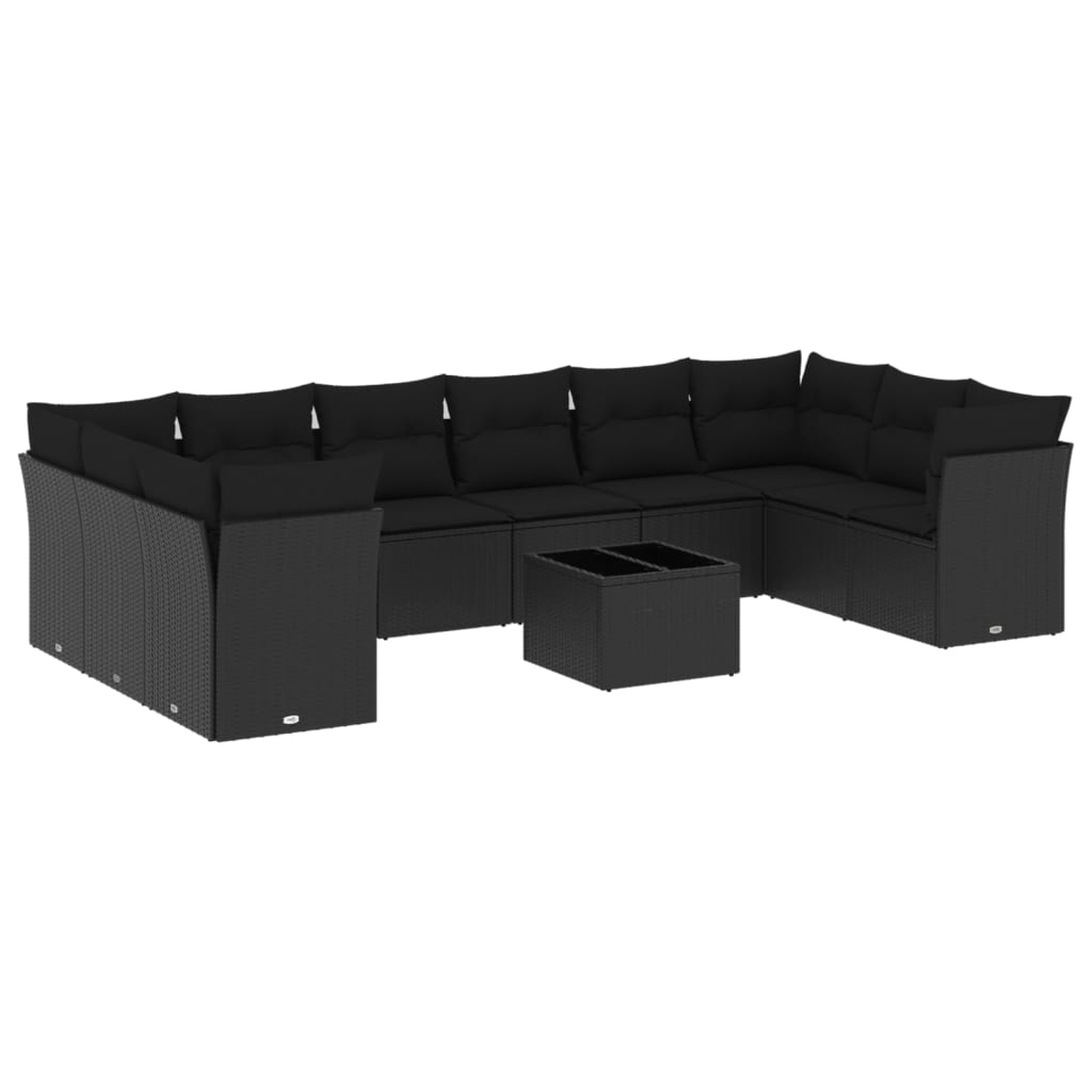 Set canapele de grădină cu perne, 11 piese, negru, poliratan GartenMobel Dekor