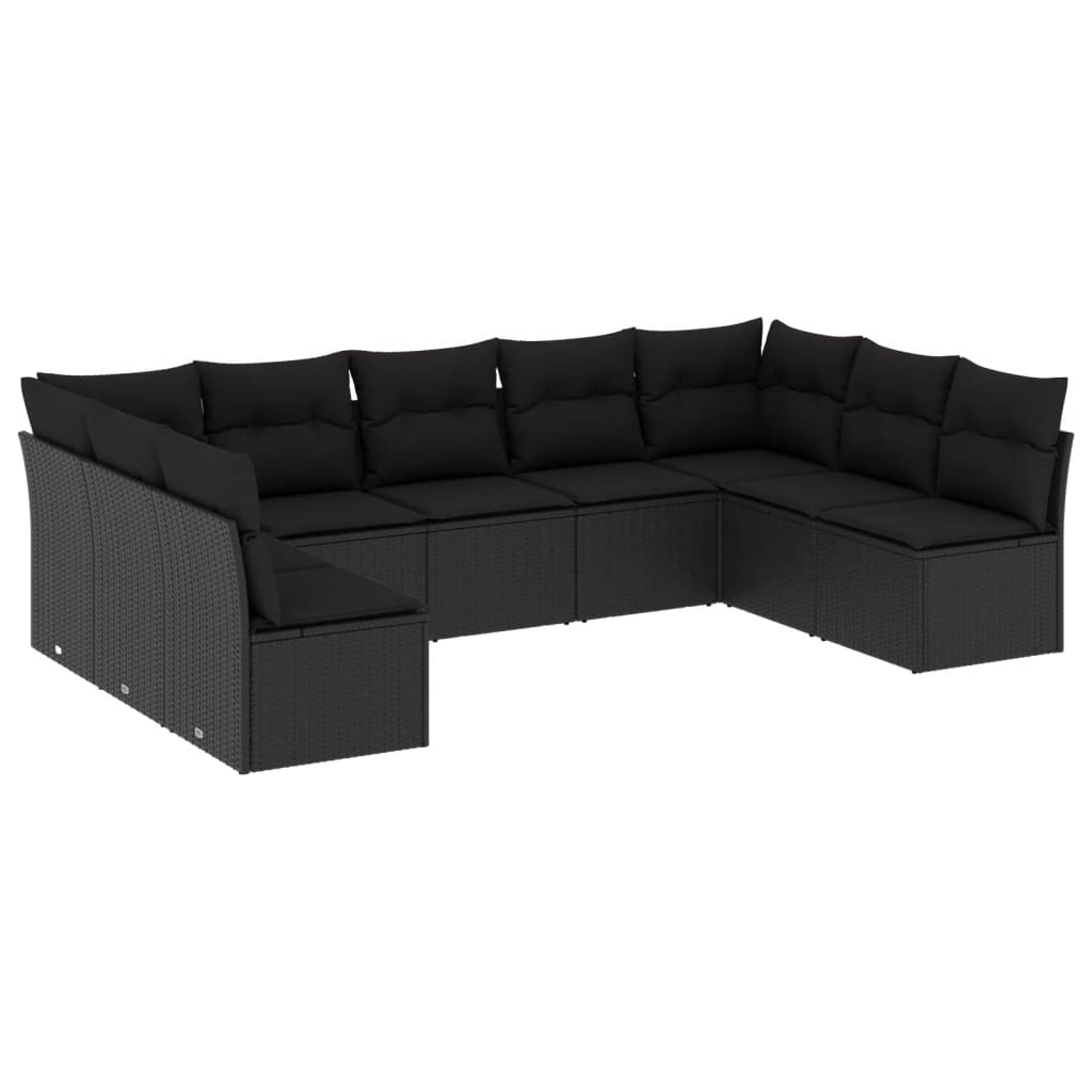Set mobilier de grădină cu perne, 9 piese, negru, poliratan GartenMobel Dekor