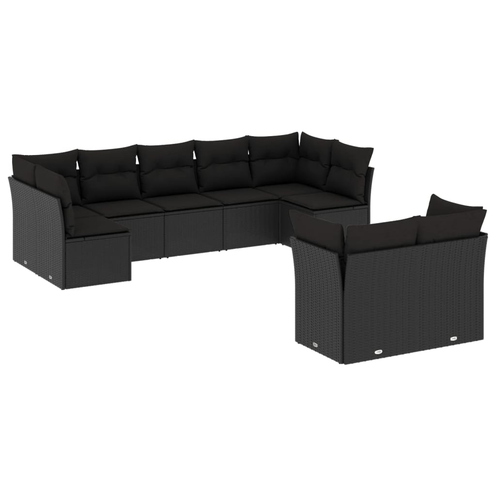 Set mobilier de grădină cu perne, 9 piese, negru, poliratan GartenMobel Dekor