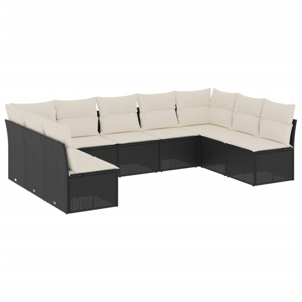Set mobilier de grădină cu perne, 9 piese, negru, poliratan GartenMobel Dekor