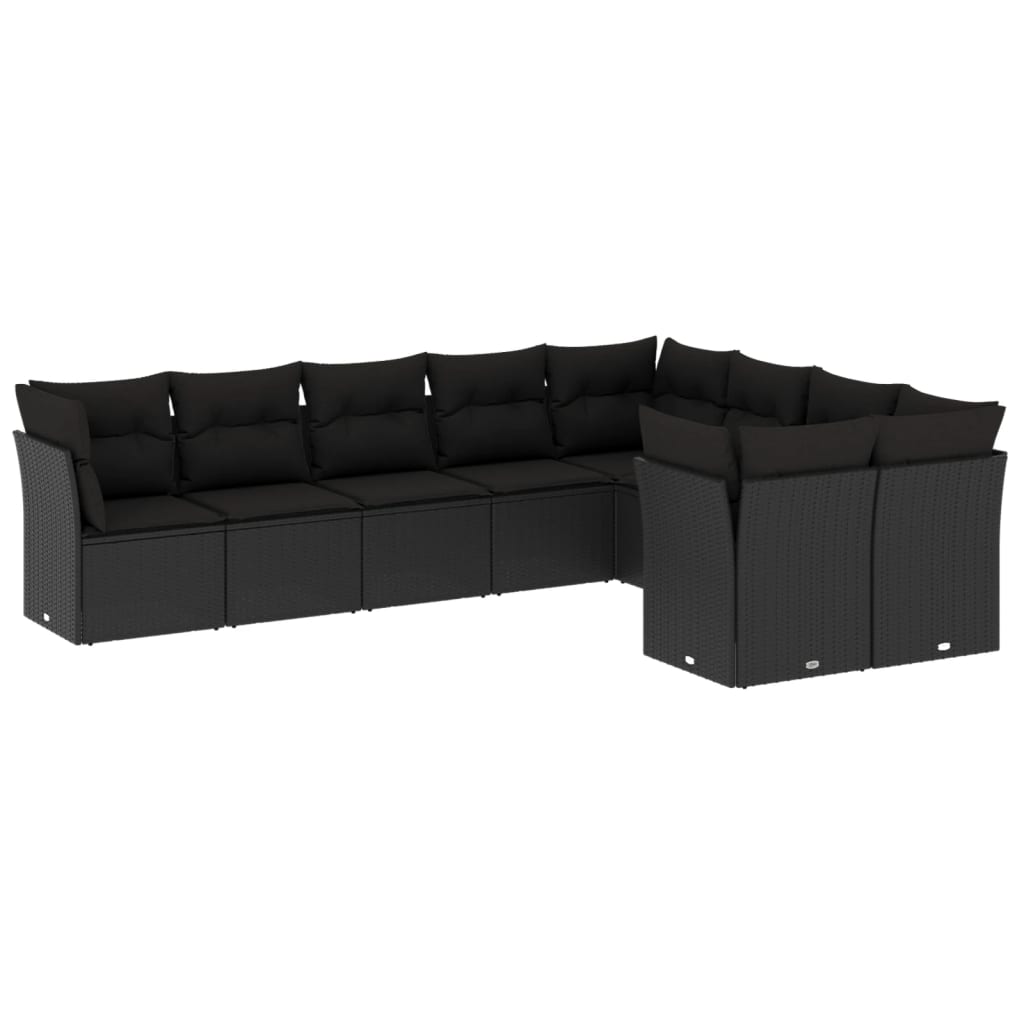 Set mobilier de grădină cu perne, 9 piese, negru, poliratan GartenMobel Dekor
