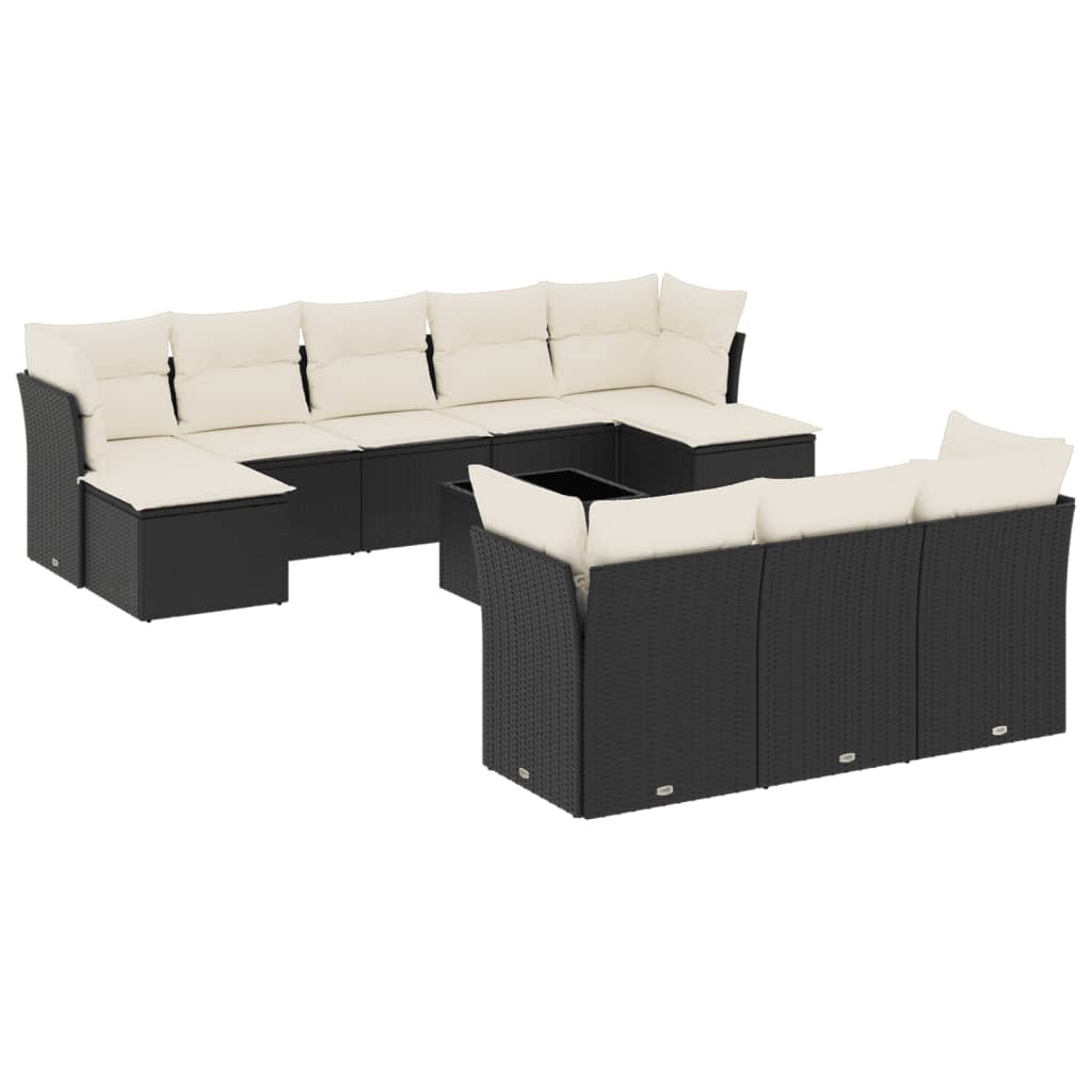 Set canapele de grădină cu perne, 11 piese, negru, poliratan GartenMobel Dekor