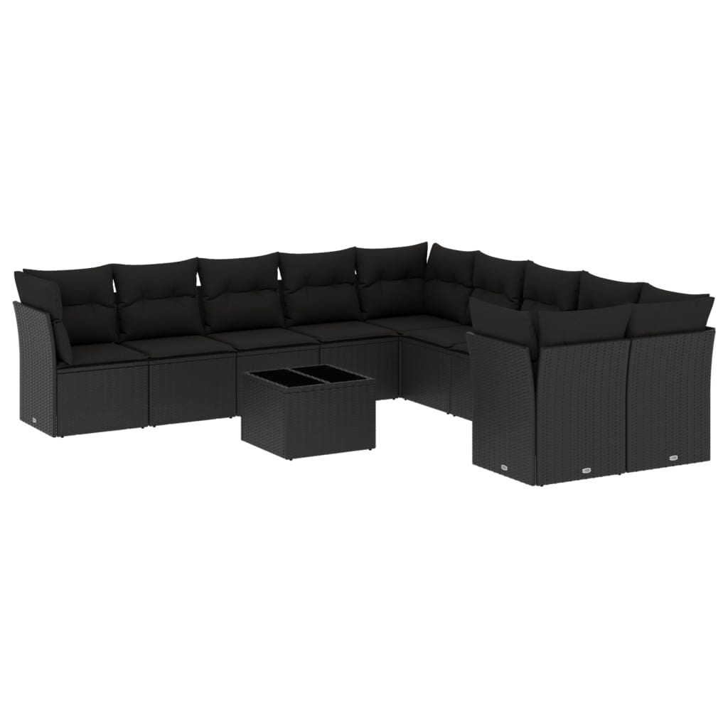 Set canapele de grădină cu perne, 11 piese, negru, poliratan GartenMobel Dekor