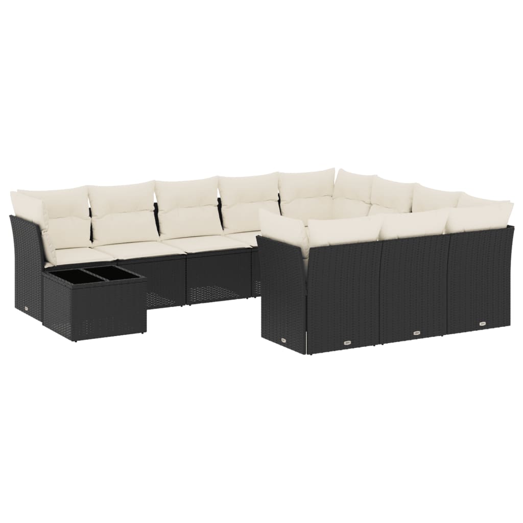 Set canapele de grădină cu perne, 11 piese, negru, poliratan GartenMobel Dekor