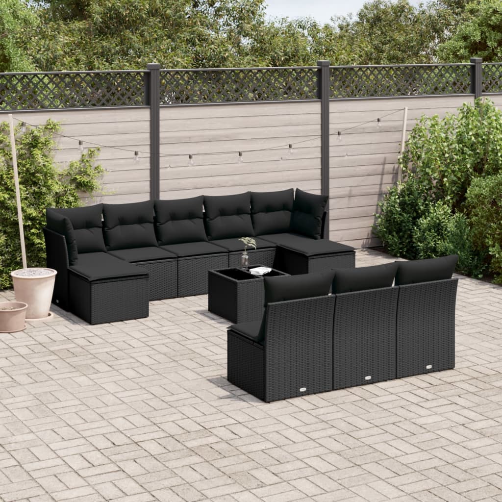 Set canapele de grădină cu perne, 11 piese, negru, poliratan GartenMobel Dekor