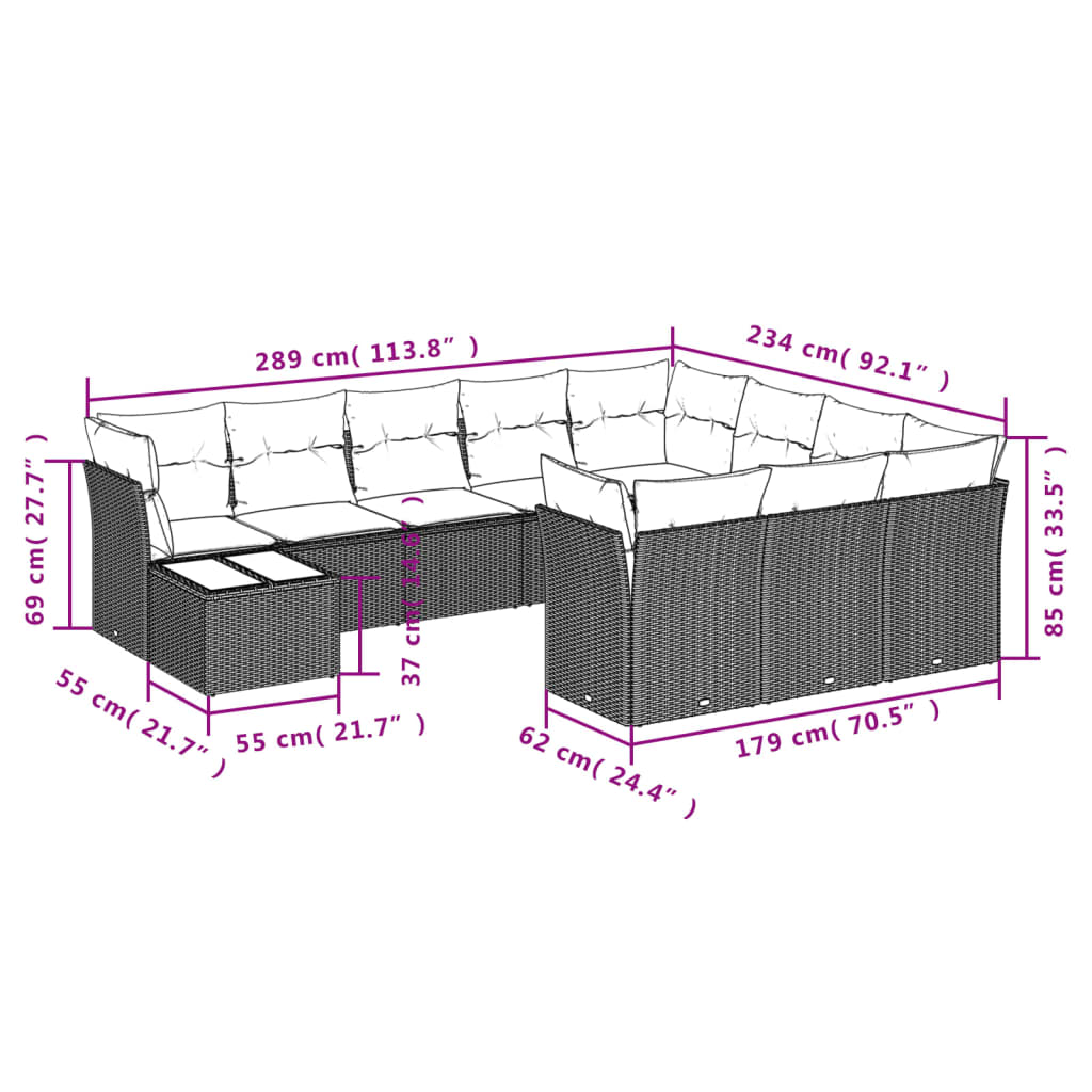 Set canapele de grădină cu perne, 11 piese, negru, poliratan GartenMobel Dekor