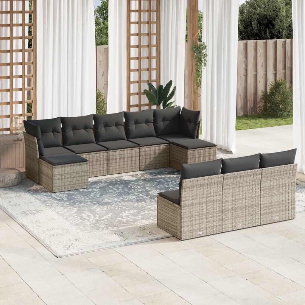 Set mobilier de grădină cu perne, 10 piese, gri, poliratan GartenMobel Dekor