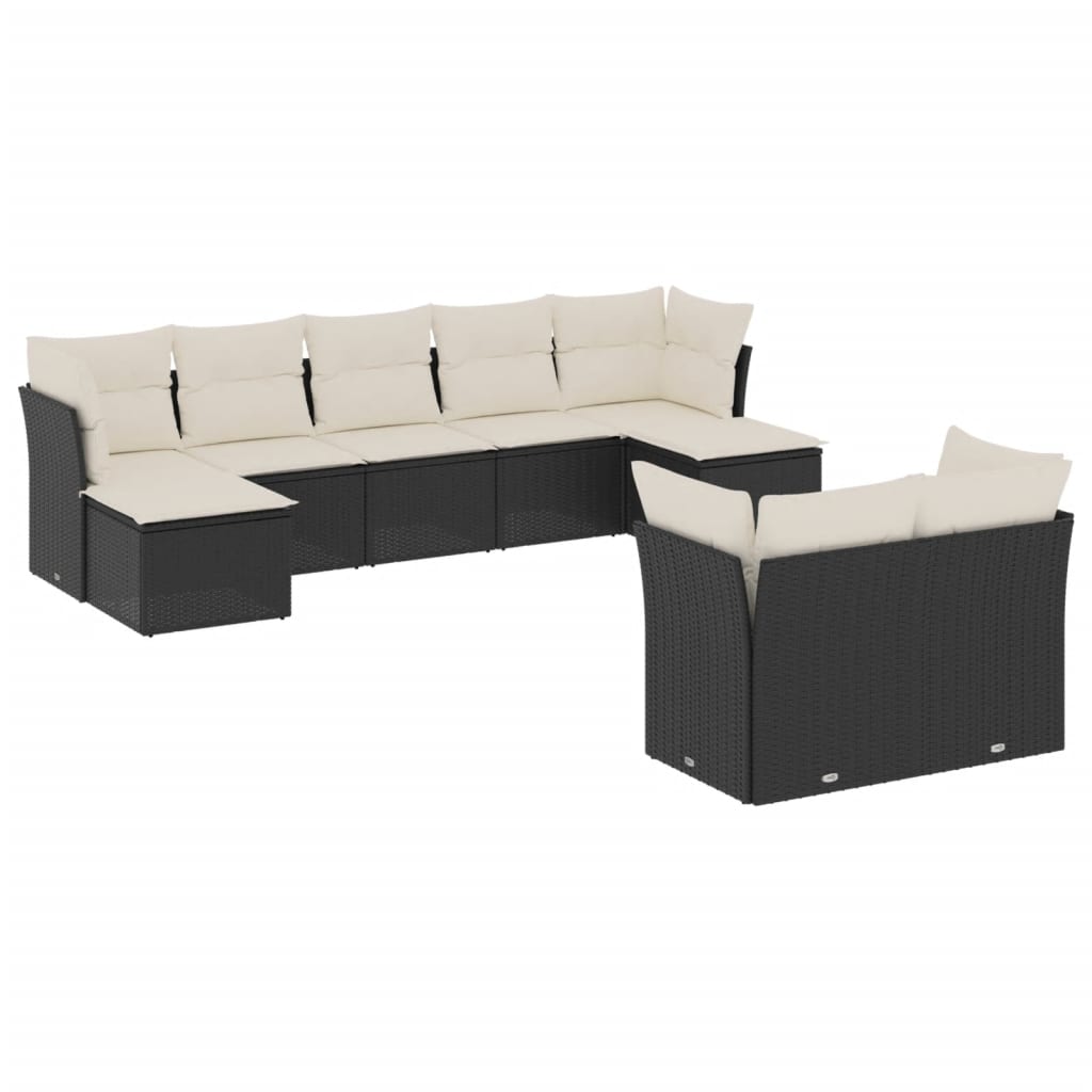 Set mobilier de grădină cu perne, 9 piese, negru, poliratan GartenMobel Dekor