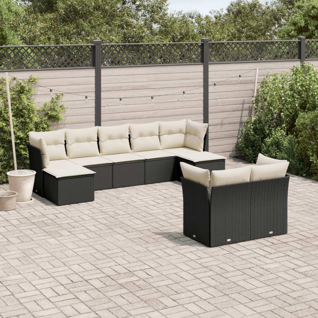Set mobilier de grădină cu perne, 9 piese, negru, poliratan GartenMobel Dekor