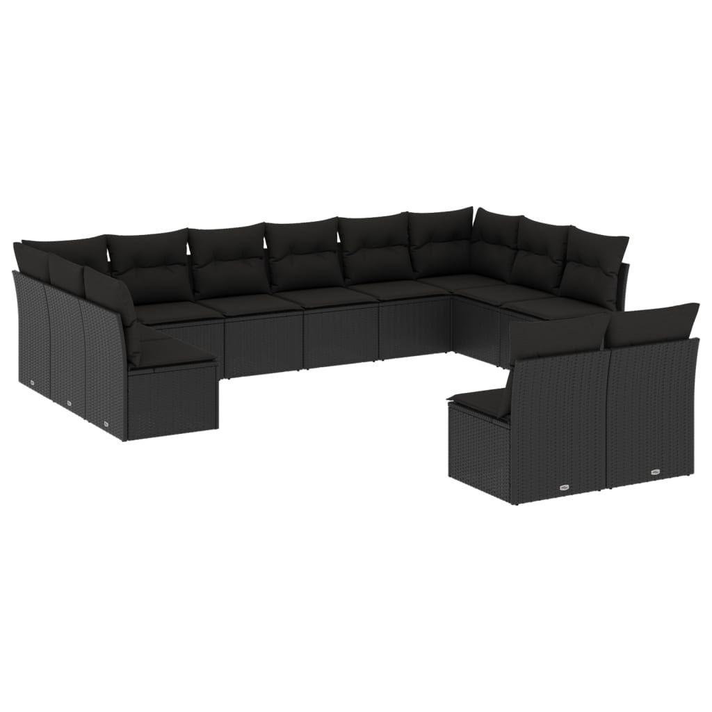 Set canapele de grădină, 12 piese, cu perne, negru, poliratan GartenMobel Dekor