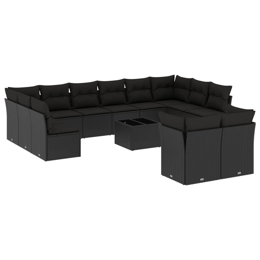 Set mobilier de grădină cu perne, 13 piese, negru, poliratan GartenMobel Dekor