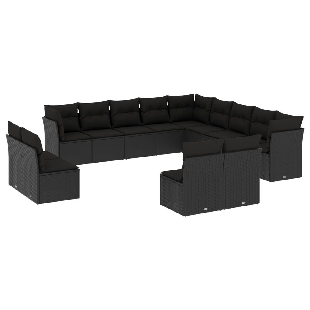 Set mobilier de grădină cu perne, 13 piese, negru, poliratan GartenMobel Dekor