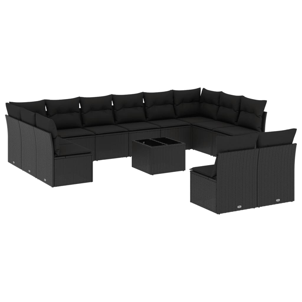 Set mobilier de grădină cu perne, 13 piese, negru, poliratan GartenMobel Dekor