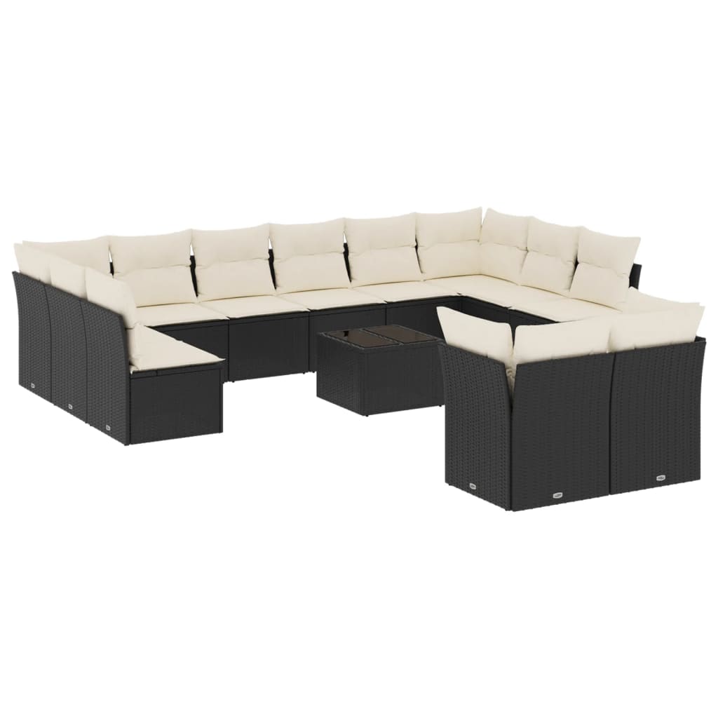 Set mobilier de grădină cu perne, 13 piese, negru, poliratan GartenMobel Dekor