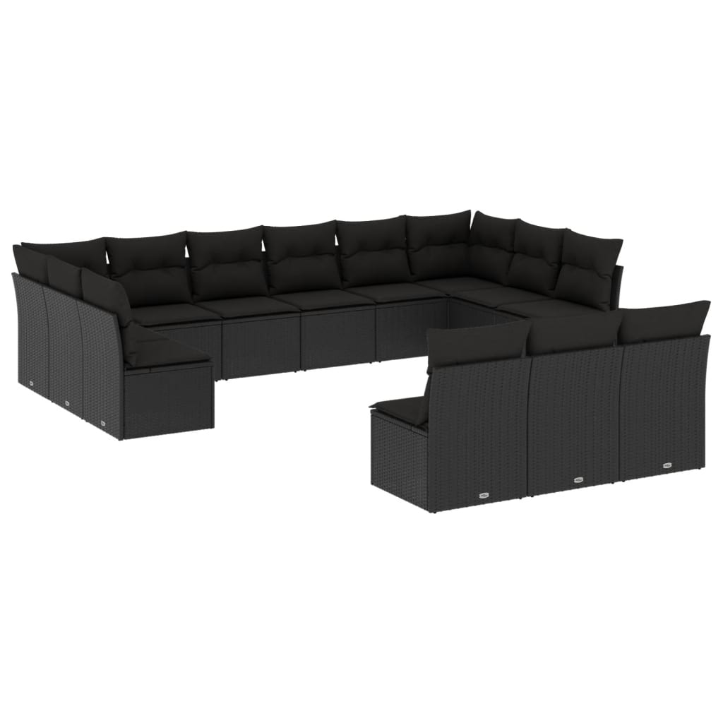 Set mobilier de grădină cu perne, 13 piese, negru, poliratan GartenMobel Dekor