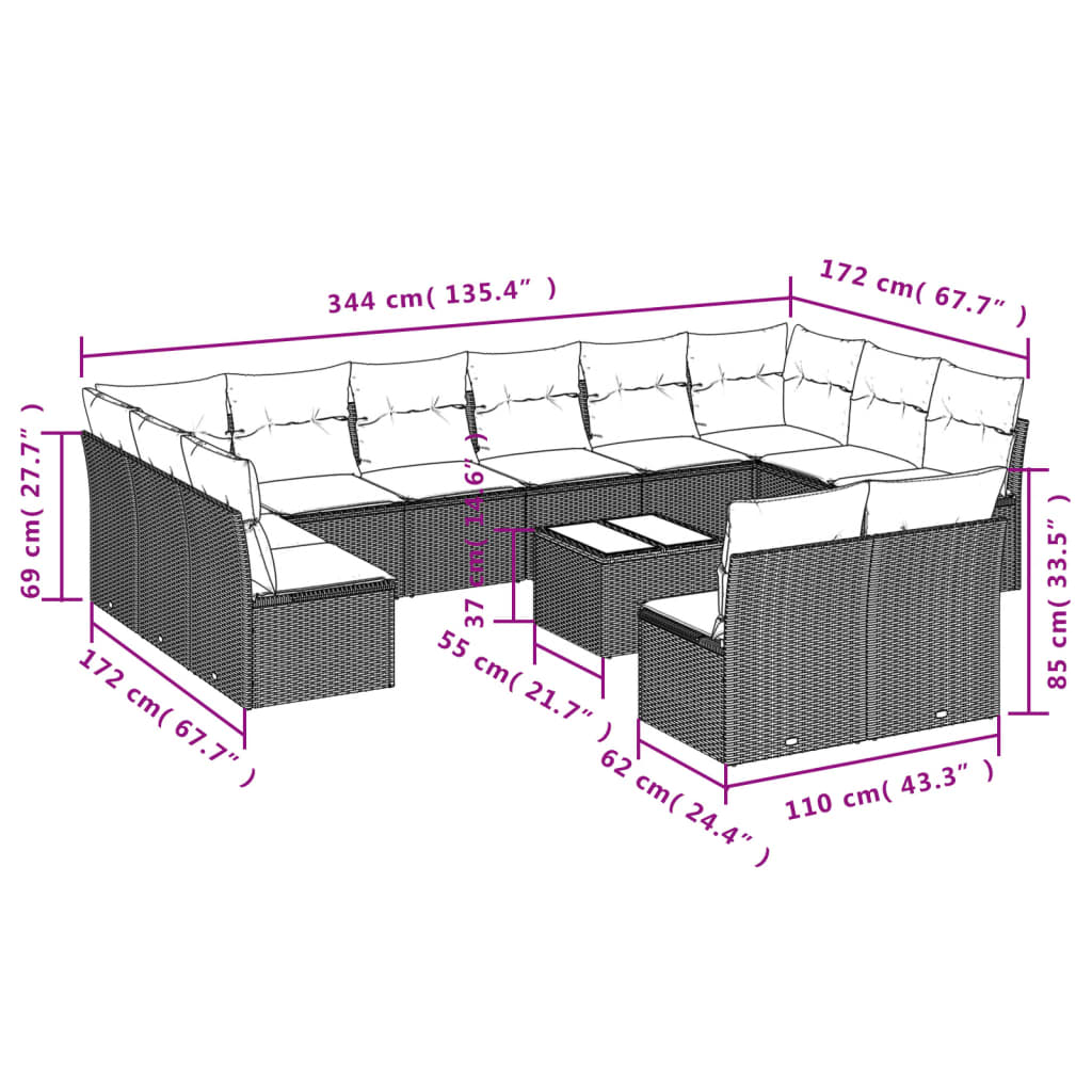 Set mobilier de grădină cu perne, 13 piese, negru, poliratan GartenMobel Dekor