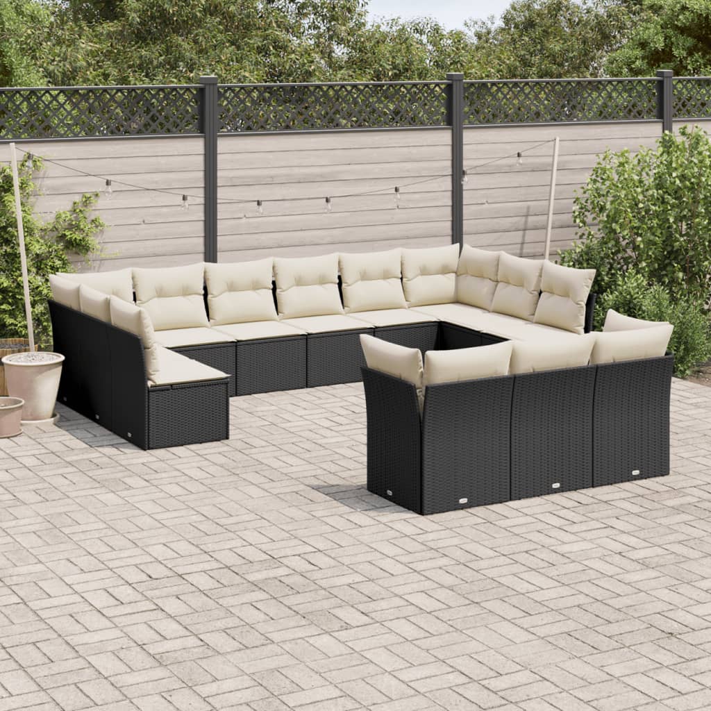 Set mobilier de grădină cu perne, 13 piese, negru, poliratan GartenMobel Dekor